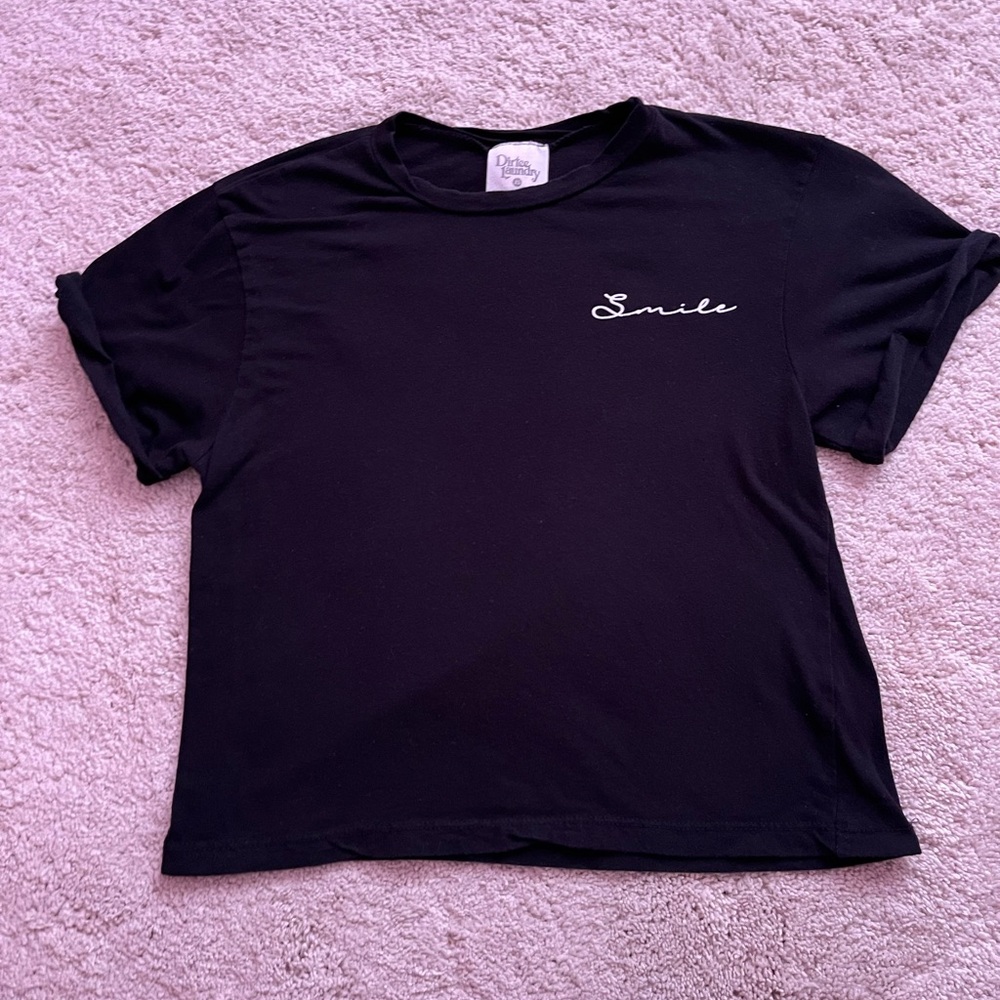 Black T-Shirt with 'Smile' Embroidery
